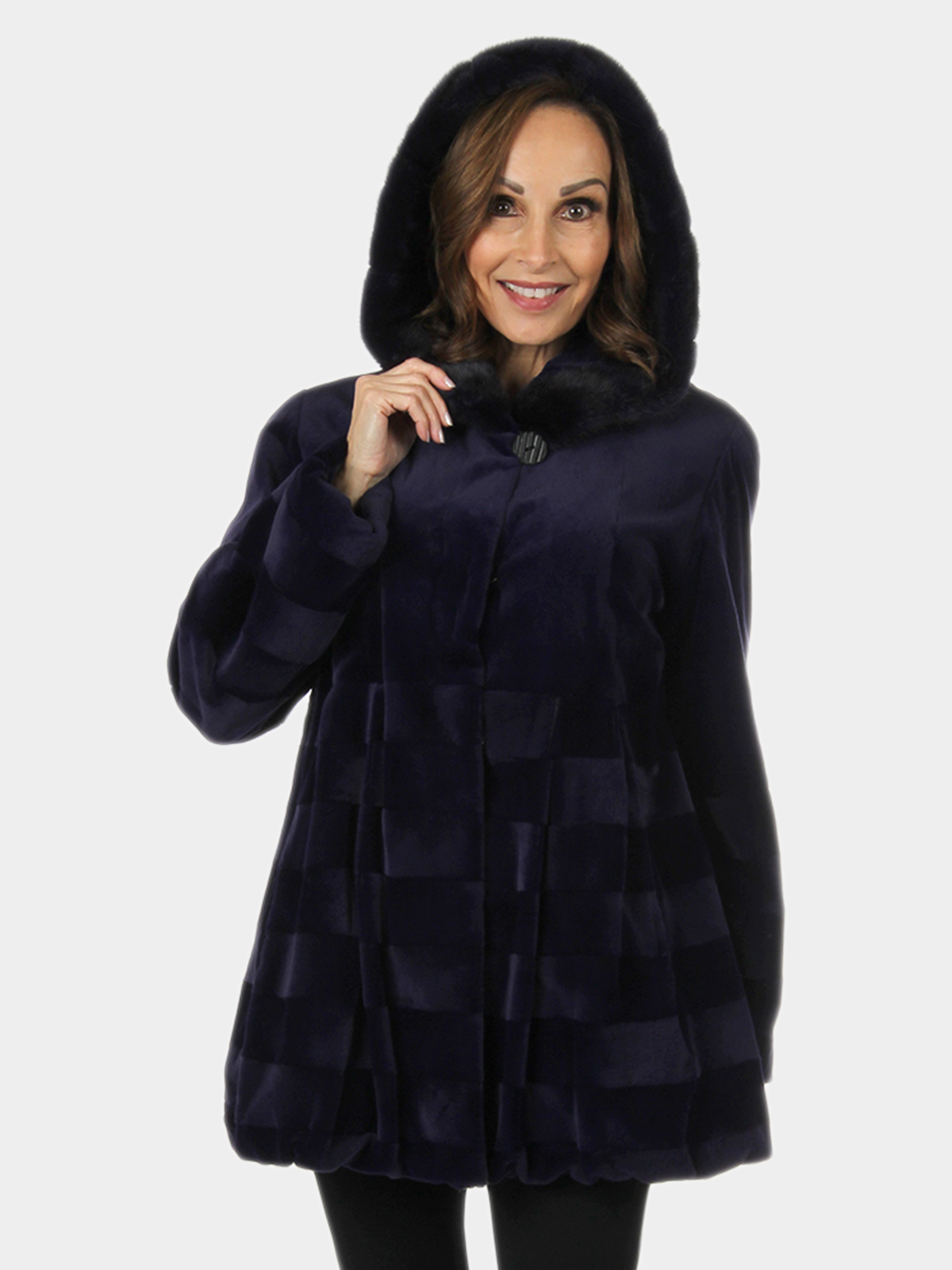 Purple Sheared Mink Fur Jacket With Hood Day Furs