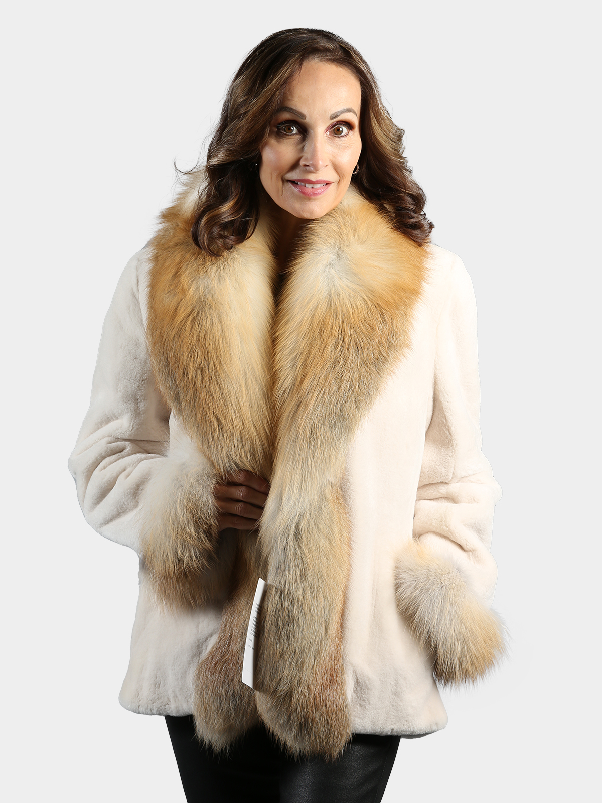 Ivory Sheared Mink Fur Jacket With Golden Isle Fox Shawl Collar And