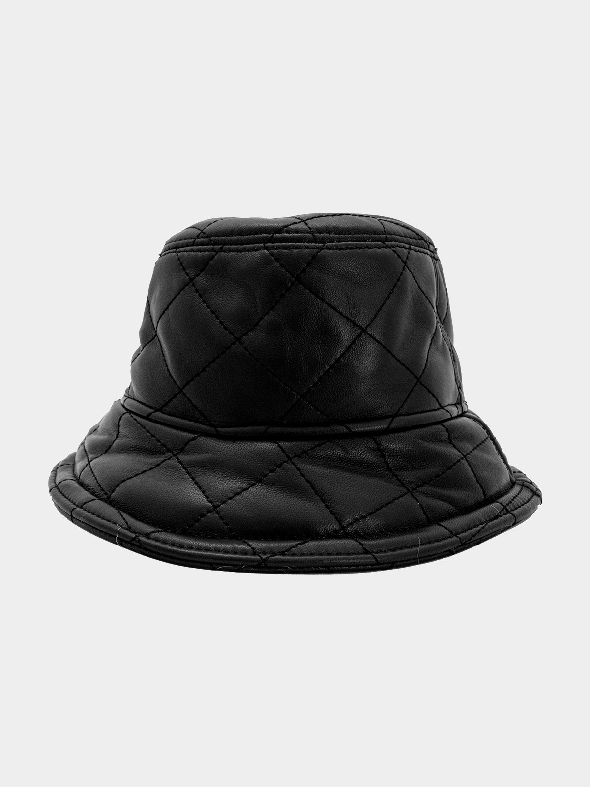 Woman's Black Leather Quilted Hat