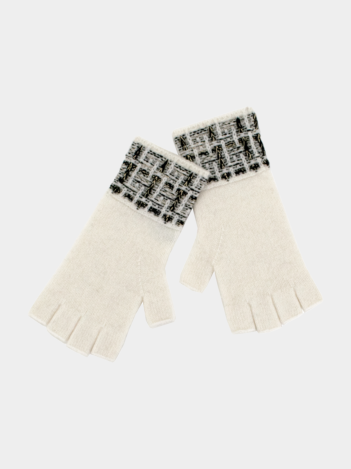 Woman's Ivory Mix Tweed Knit Fingerless Gloves