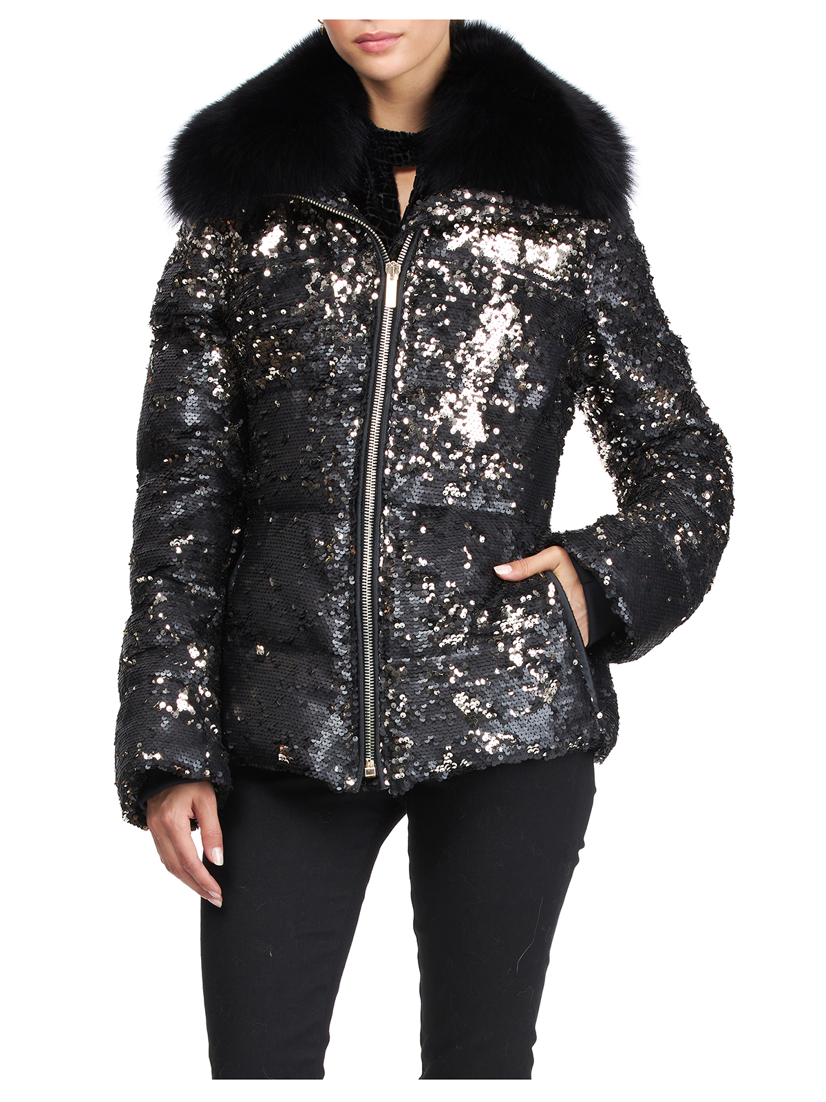 Gorski Woman's Black Apres-Ski Jacket with Detachable Fox Fur Collar ...