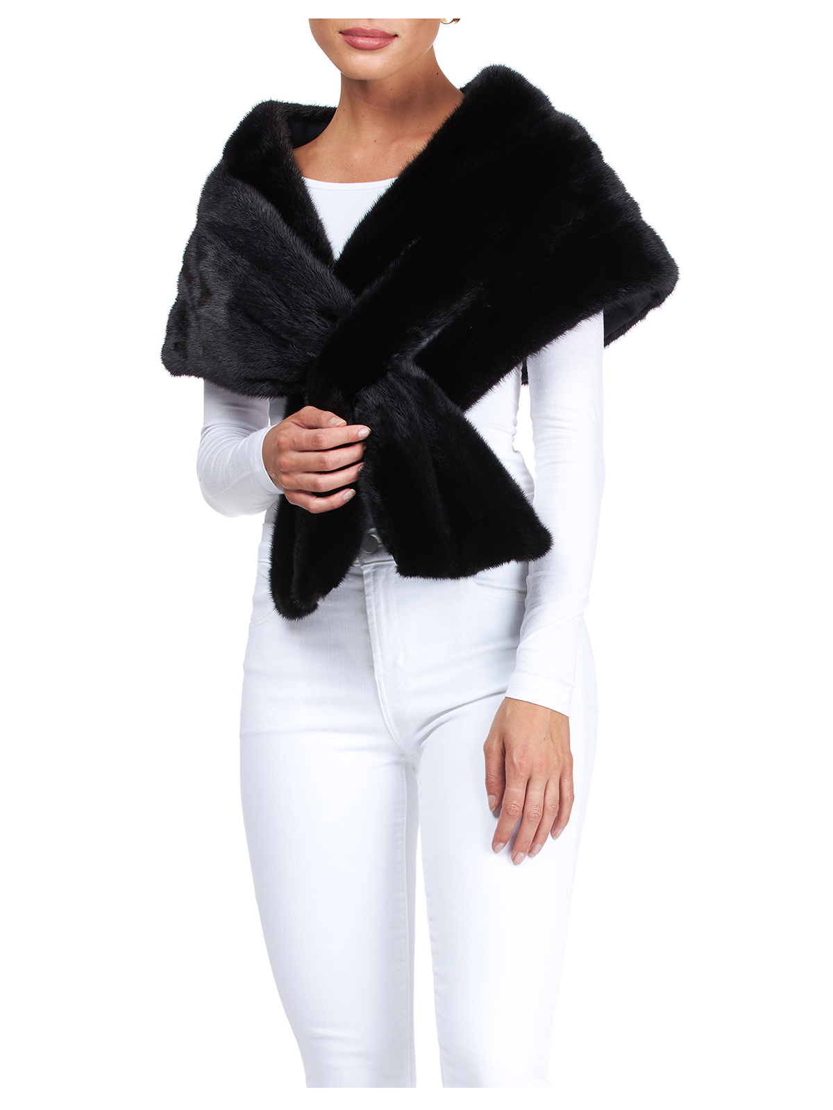 Gorski Woman's Black Mink Fur Stole - Women's Fur Stole - One Size Fits