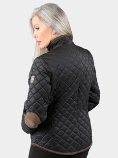 Woman's Black Quilted Fabric Jacket with Suede Trim