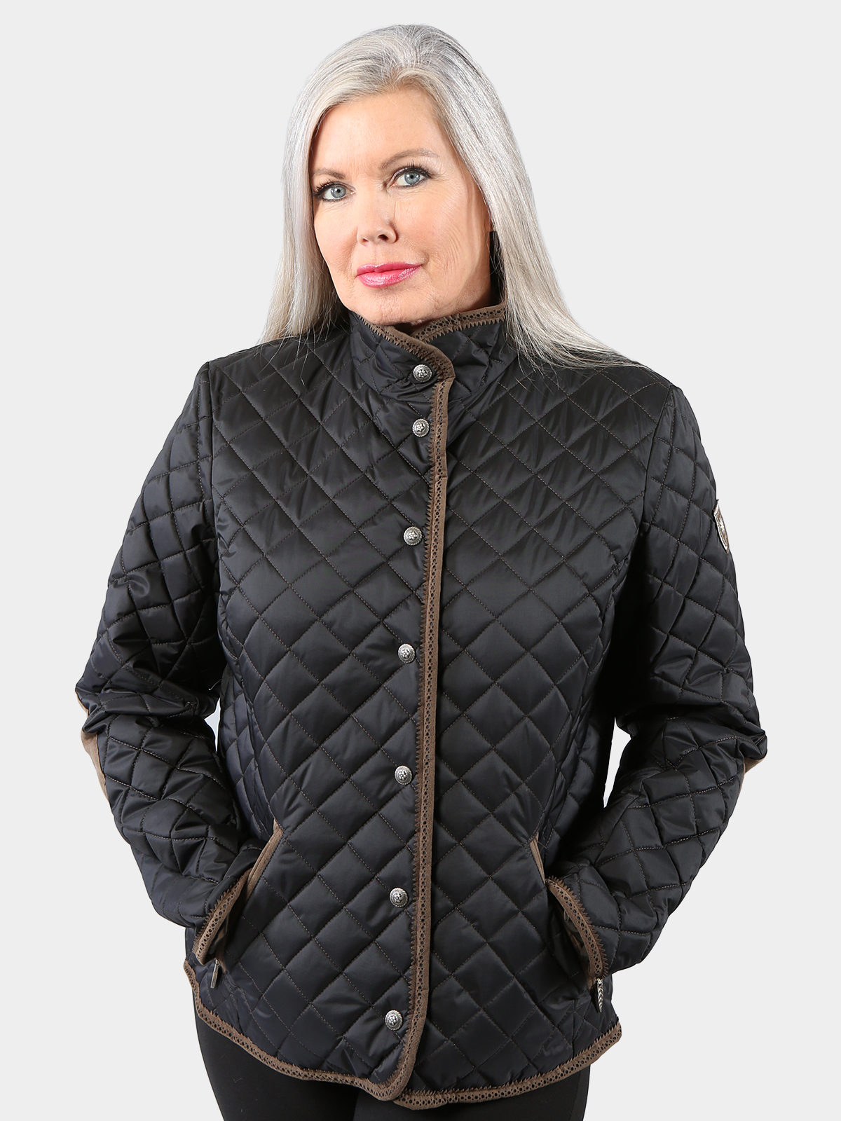 Woman's Black Quilted Fabric Jacket with Suede Trim