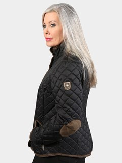 Woman's Black Quilted Fabric Jacket with Suede Trim