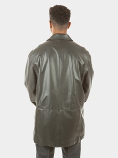 Man's Black Leather Reversible to Rain Fabric 3/4 Coat