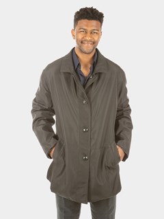 Man's Black Leather Reversible to Rain Fabric 3/4 Coat