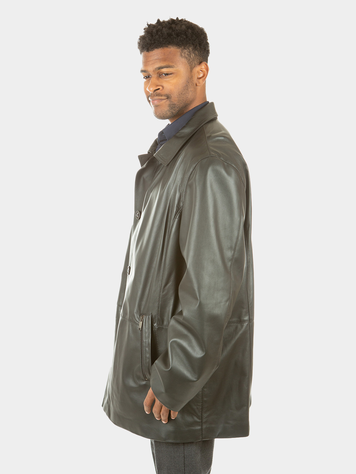 Black Leather Reversible to Rain Fabric 3/4 Coat - Men's 2XL - Day Furs