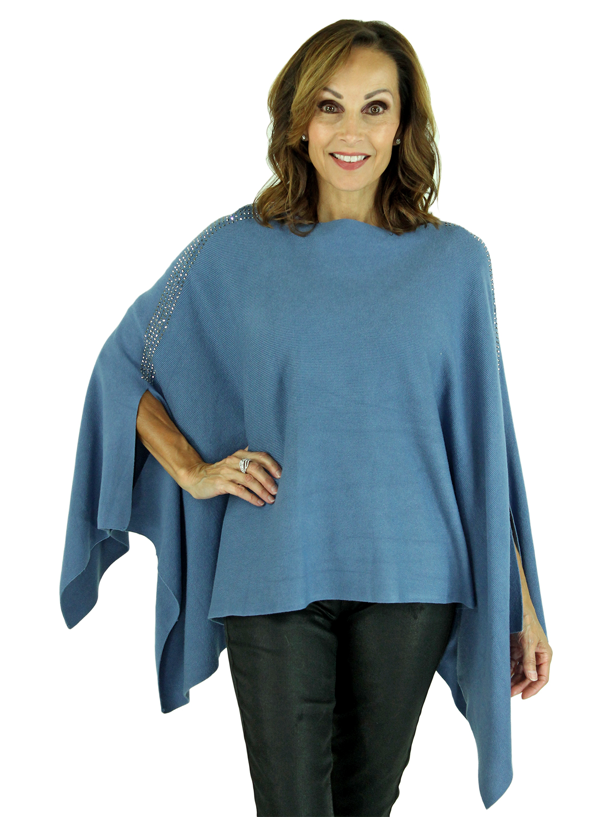 Blue Knit Fashion Poncho Women's Poncho One Size Fits All Day Furs