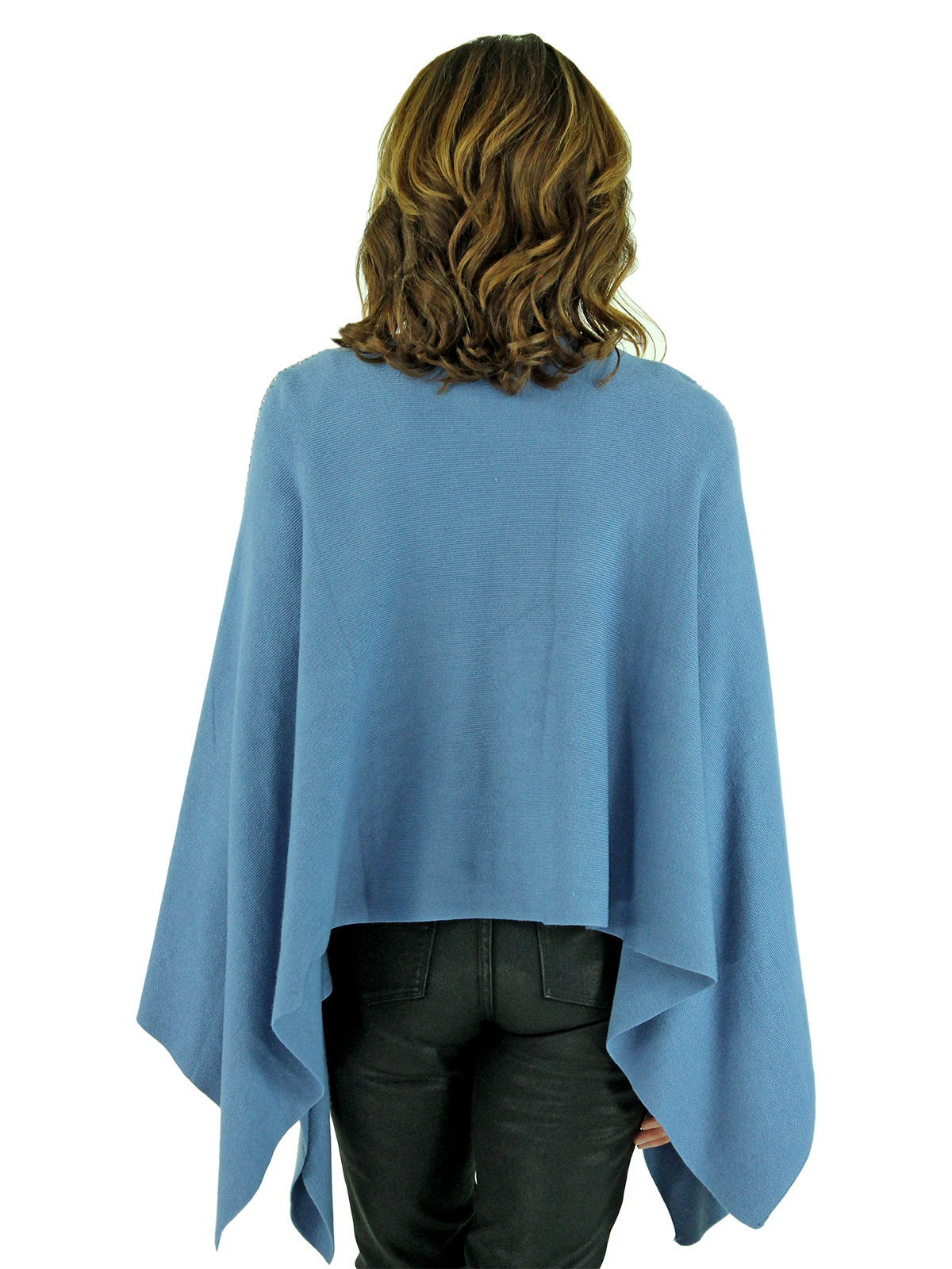 Blue Knit Fashion Poncho - Women's Poncho - One Size Fits All | Day Furs