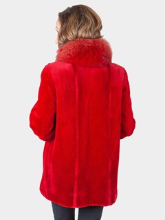 Red Fur Cape with Fox Fur Trim - furoutlet - fur coat, fur jackets, fur  hats, prices subject to change without notice, so order now!