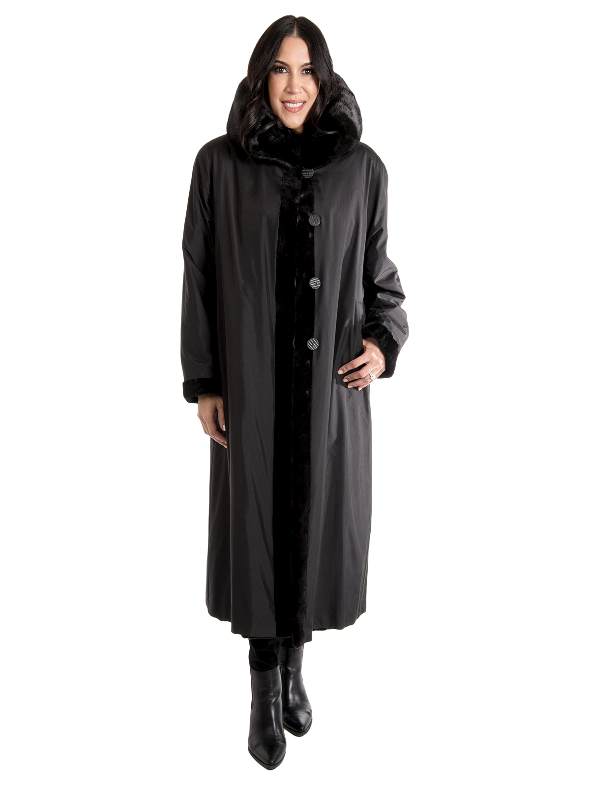 Women's Black Sheared Mink Fur Coat (Reversible) 51919 | Day Furs