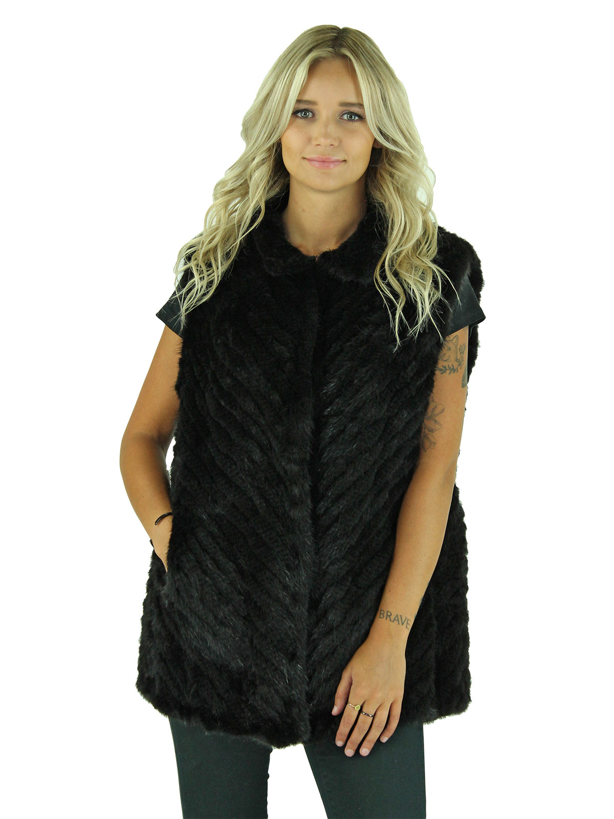 Black Knitted Mink Fur Vest - Women's Fur Vest - Medium | Day Furs
