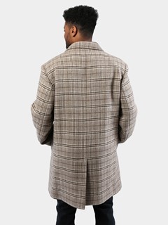 Man's Wool and Cashmere Blend Tan and Brown Plaid 3/4 Coat