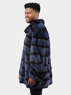 Men's Dyed Navy Blue Rex Rabbit Fur Jacket - Day Furs