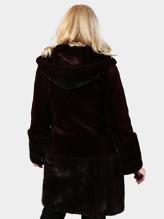 Woman's Burgundy Sheared Mink Fur Parka Reversible to Rain Taffeta