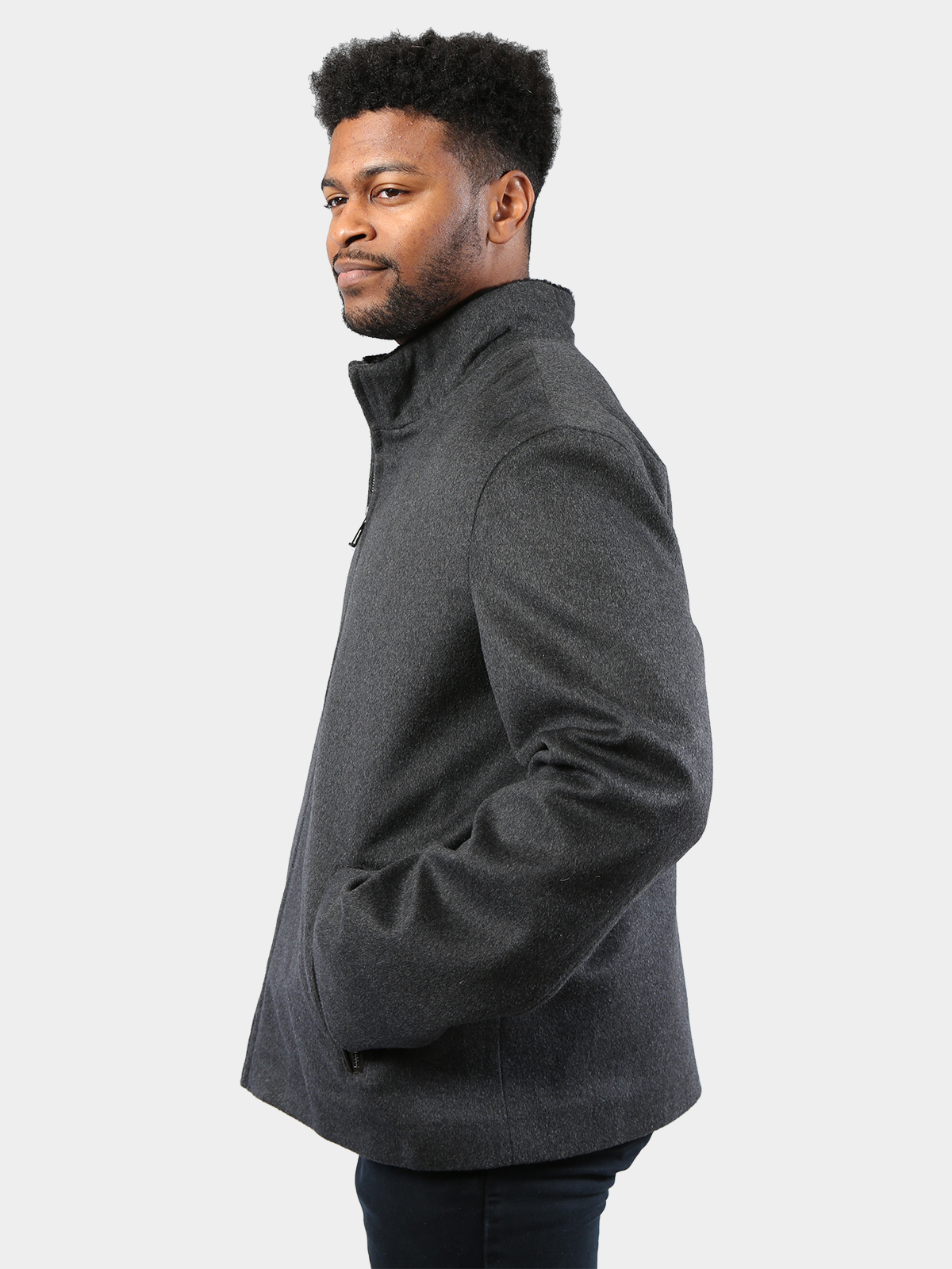 Men's Gray Wool Jacket w/ Black Astra Shearling Lining - Day Furs