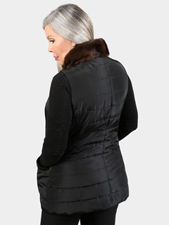 Woman's Black Nylon Vest with Mink Trim