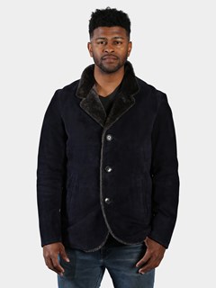 Man's Navy Suede Shearling Jacket