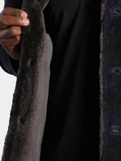 Man's Navy Suede Shearling Jacket