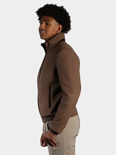 Man's Camel Fabric Jacket with Brown Shearling Lamb Lining