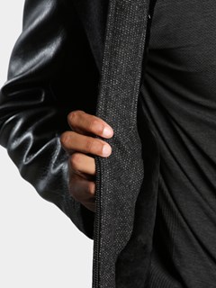 Man's Black Fabric and Leather Jacket With Black Shearling Lining