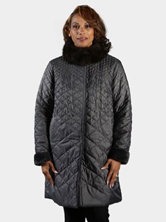 Woman's Paloma Shearling Jacket Reversible to Black Diamond Fabric