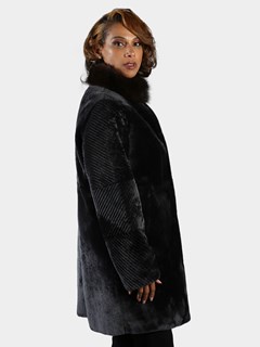 Woman's Paloma Shearling Jacket Reversible to Black Diamond Fabric