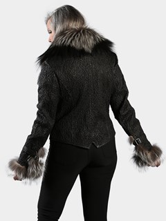 Woman's Black Seamless Front Stretch Croco Leather Jacket