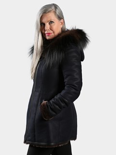 Woman's Navy Shearling Parka