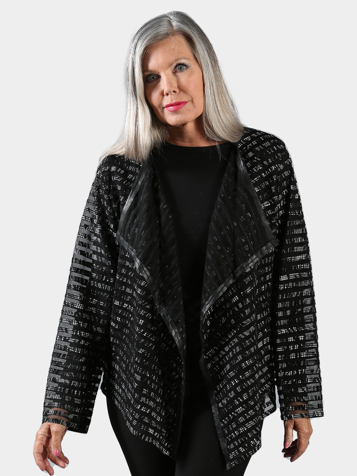 Woman's Black and White Leather Mesh Jacket