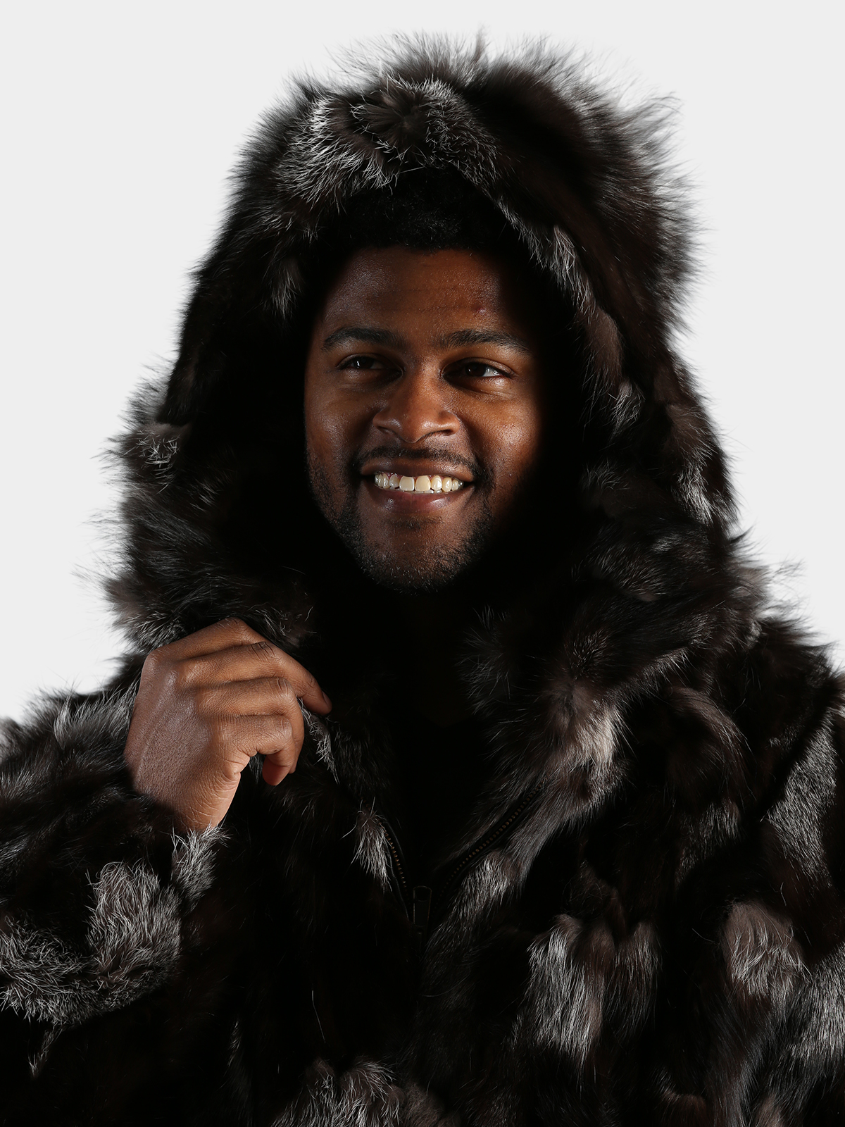 Man's Natural Silver And Black Fox Fur Bomber Jacker With Hood - Day Furs