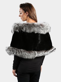 Woman's Ranch Mink Fur Cape with Natural Silver Fox Trim