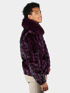 Man's Purple Cross Mink Section Fur Jacket