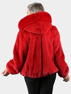 Woman's Fire Red Mink Fur  Parka