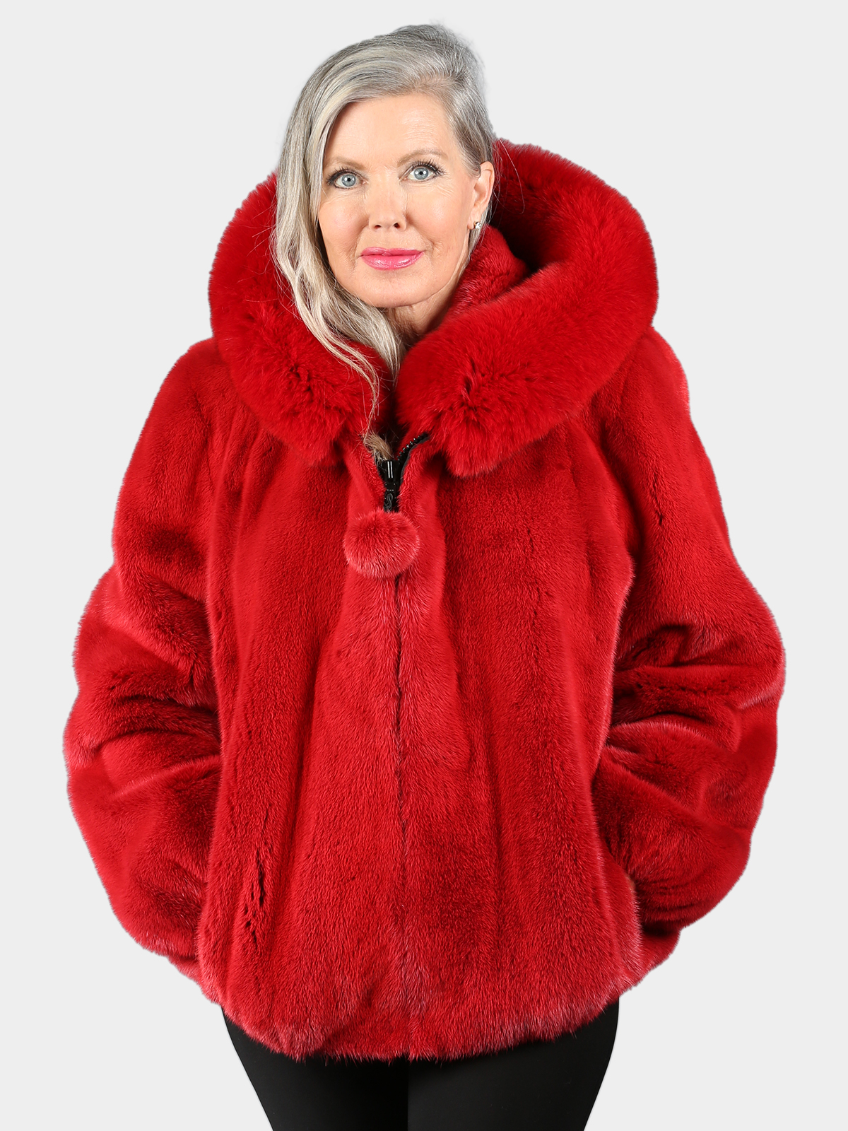 Woman's Fire Red Mink Fur  Parka