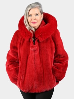 Woman's Fire Red Mink Fur  Parka