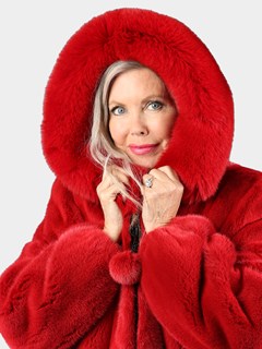 Woman's Fire Red Mink Fur  Parka