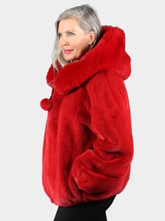 Woman's Fire Red Mink Fur  Parka