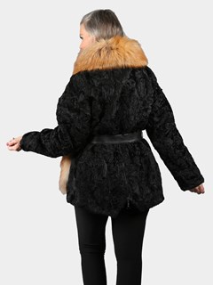 Woman's Black Karakul Section Lamb Fur Jacket