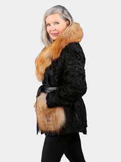 Woman's Black Karakul Section Lamb Fur Jacket