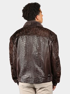 Man's Brown Lamb Leather Jacket With Mink Collar