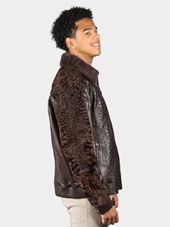 Man's Brown Lamb Leather Jacket With Mink Collar