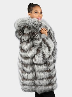 Woman's Natural Silver Fox Fur Jacket With Hood