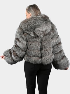 Woman's Natural Silver Fox Fur Jacket With Hood