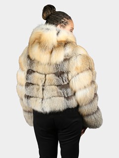 Woman's Natural Golden Isle  Fox Fur Jacket With Hood