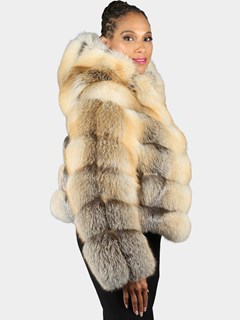 Woman's Natural Golden Isle  Fox Fur Jacket With Hood