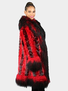 Woman's Red Dyed Cross Mink Fur Stroller