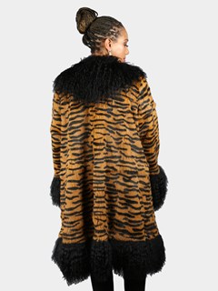 Woman's Tiger Print Rabbit Fur 3/4 Coat