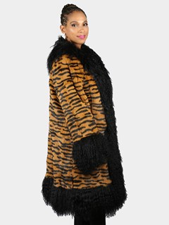 Woman's Tiger Print Rabbit Fur 3/4 Coat